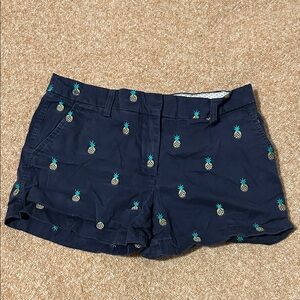 British Khaki Navy Pineapple Embroidered Jean Shorts